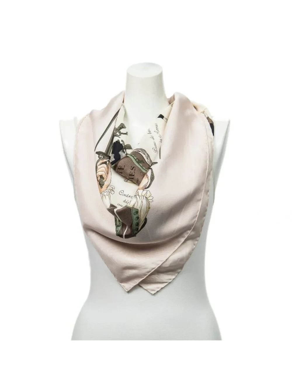 Hermes Scarf Light Pink Ivory Brown Twill Silk